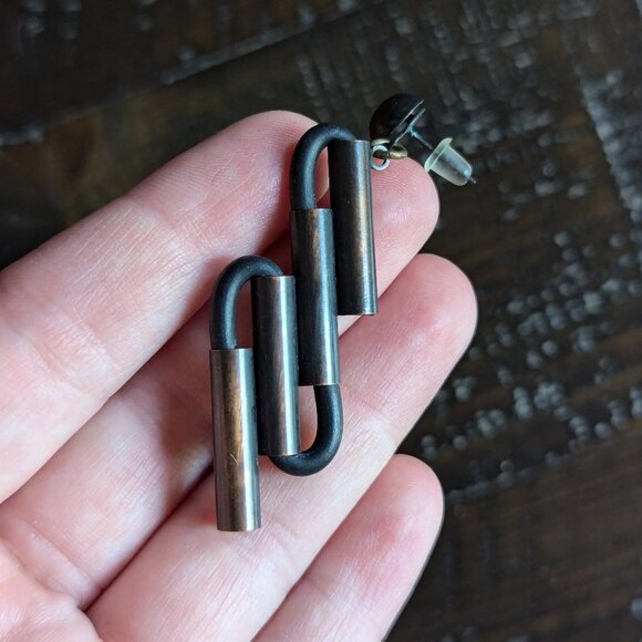 Vintage Metal Dangle Drop Earrings Industrial Avant Garde Grunge - Picture 5 of 6